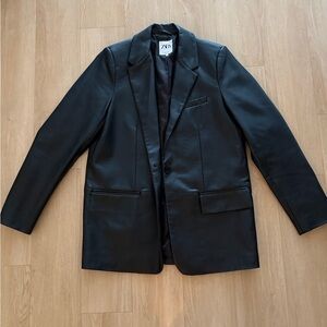 Zara Black Faux Leather blazer/jacket. Size small but fairly oversized.